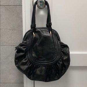 Tahari pleated, ruched, leather bag